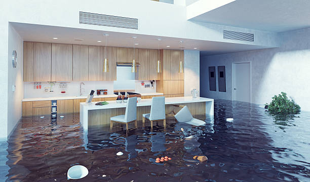 property damage, partially flooded home kitchen