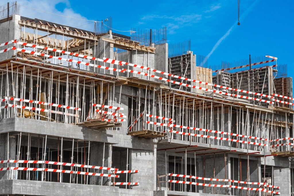 construction site with many caution rails